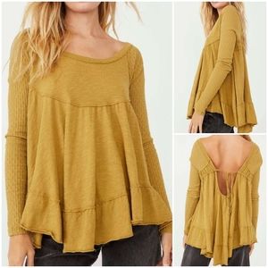 FP WE THE FREE Sundae Long Sleeve Low Back Tee Top Olive Bitters